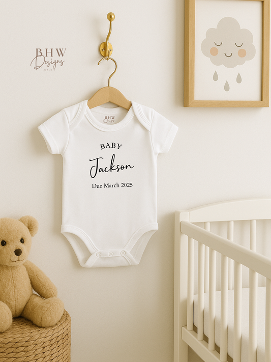Personalised Baby Due Date Surname Bodysuit