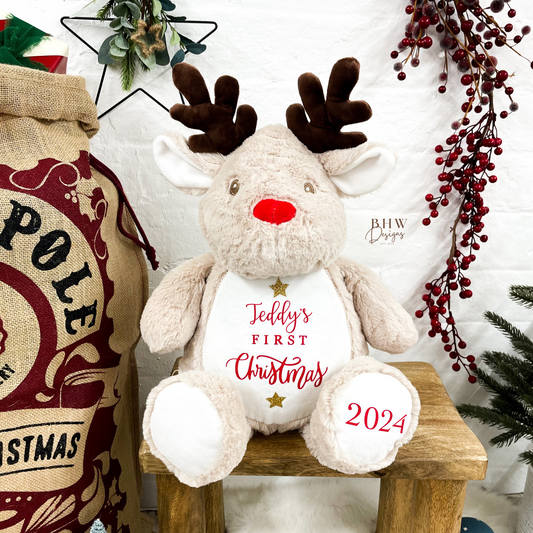 Personalised First Christmas 2025 Reindeer Large Teddy