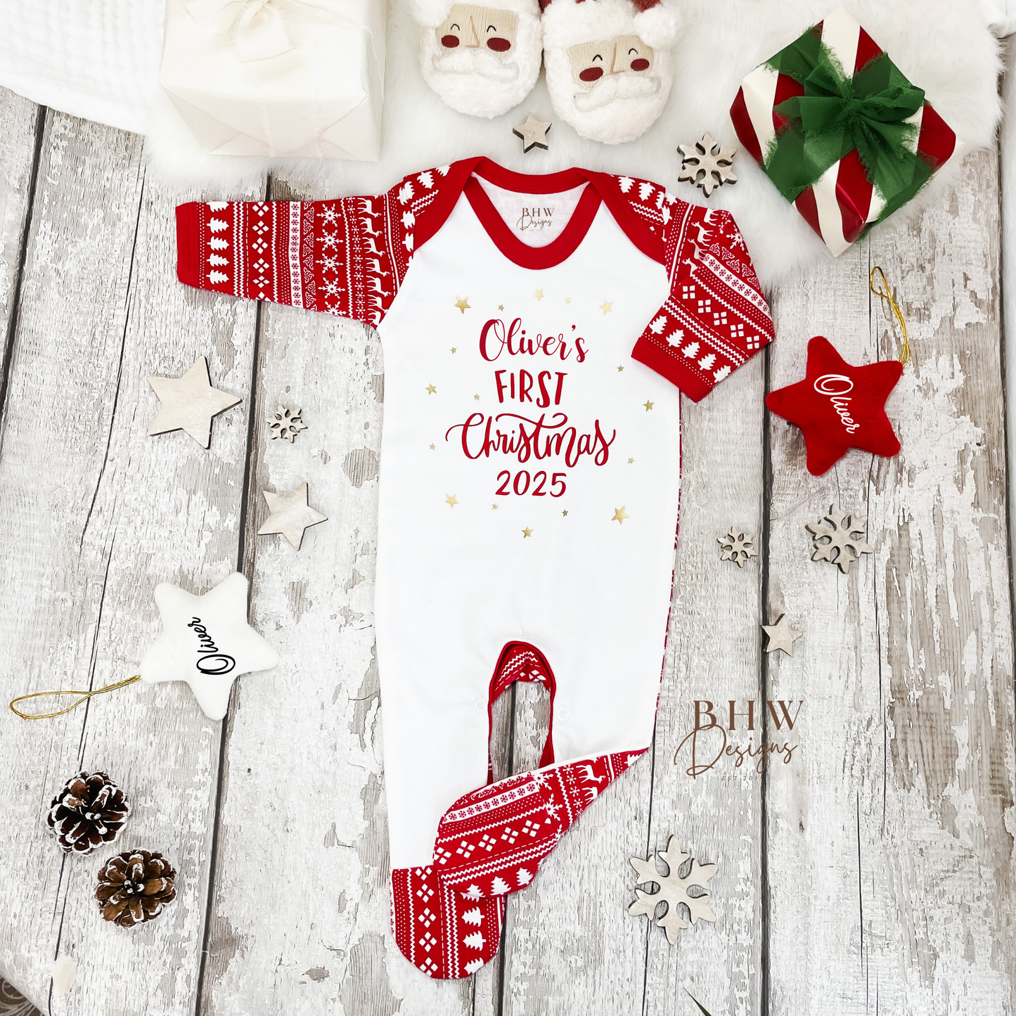 Personalised First Christmas Fair Isle Bodysuit