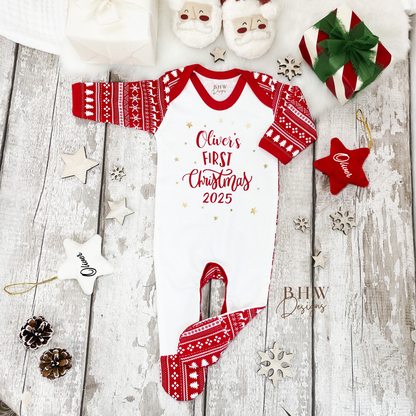 Personalised First Christmas Fair Isle Bodysuit