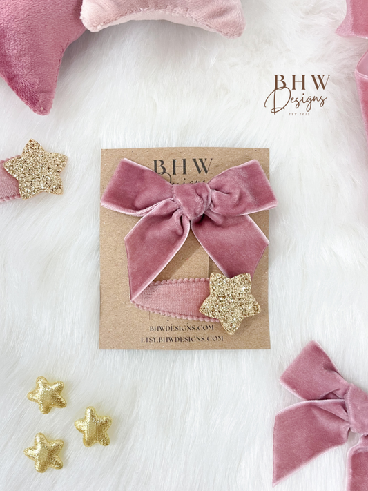 Pink Velvet Hair Bow Set