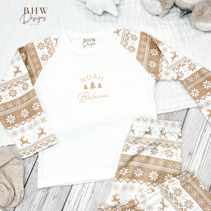 Personalised Beige Fair Isle Pyjamas