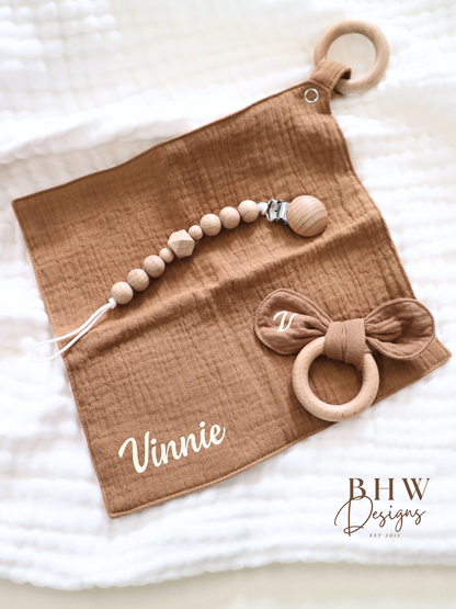 3 Piece Personalised Baby Set - Rust