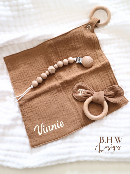 3 Piece Personalised Baby Set - Rust
