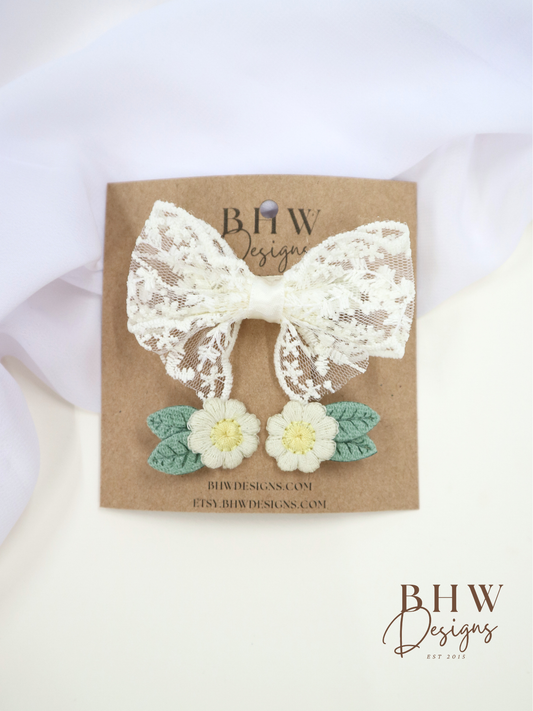 Lace Flower Hair Bow & Clip Set