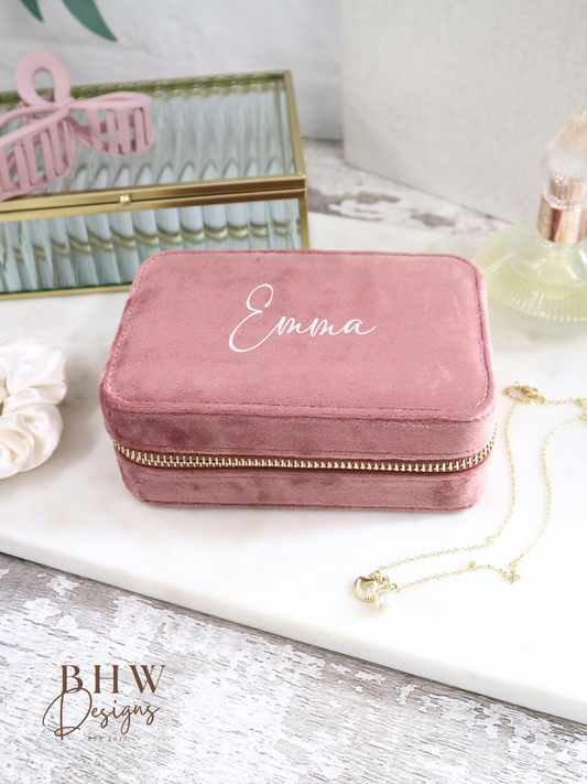 Personalised Velvet Jewellery Case - Rose Quartz