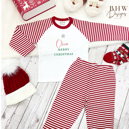 Red and white striped Christmas children's pyjamas 