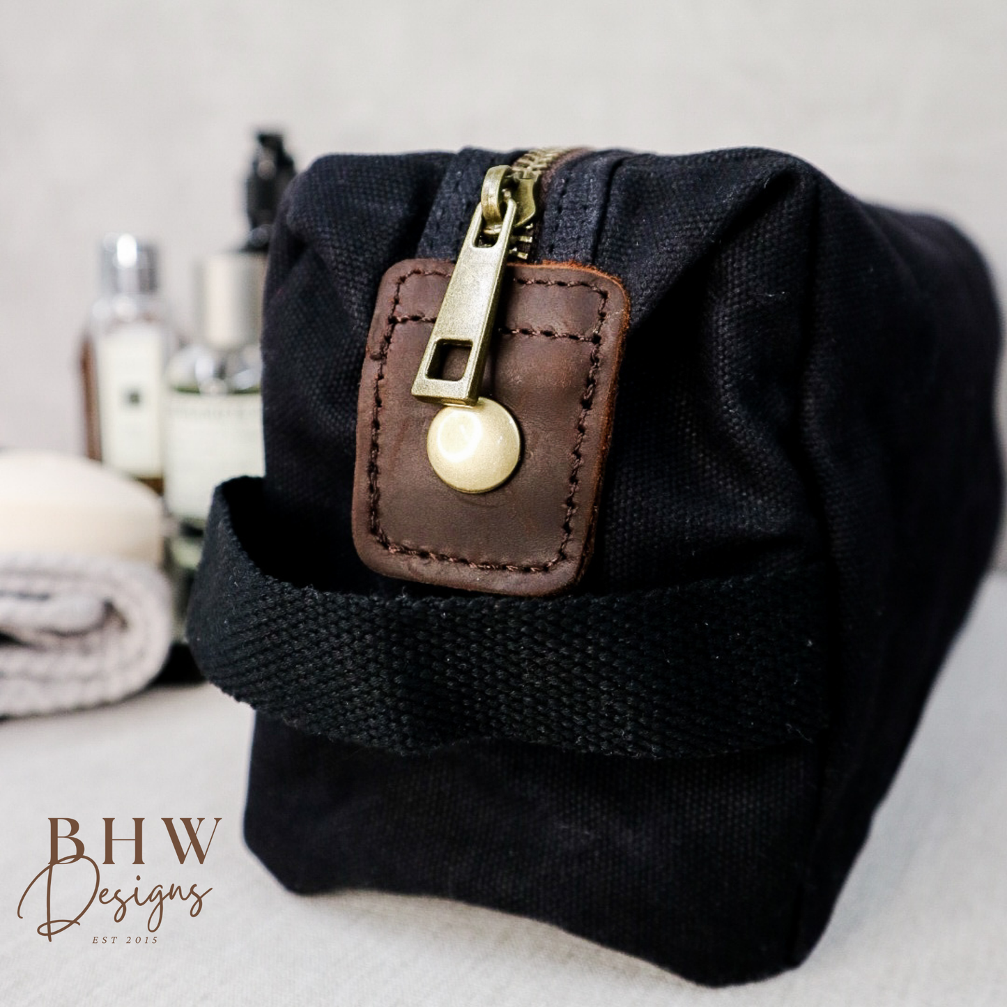 Personalised Waxed Canvas Wash Bag - Black
