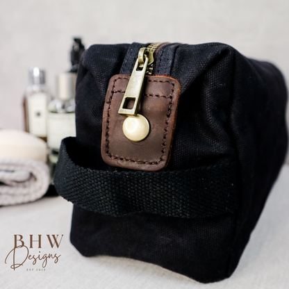 Personalised Waxed Canvas Wash Bag - Black
