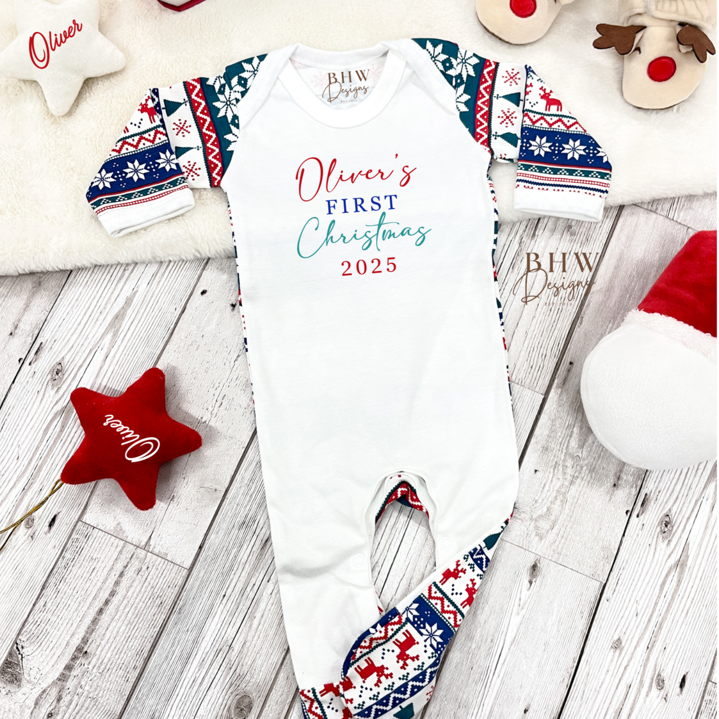 Personalised First Christmas Print Bodysuit