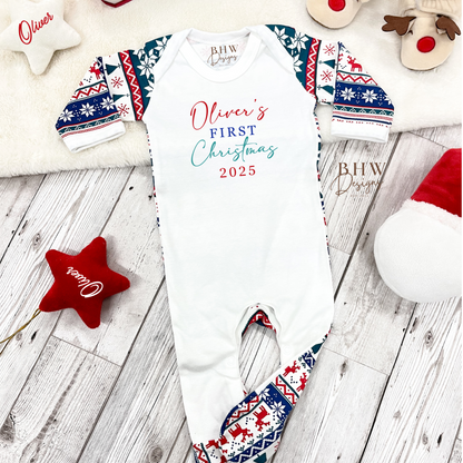 Personalised First Christmas Print Bodysuit