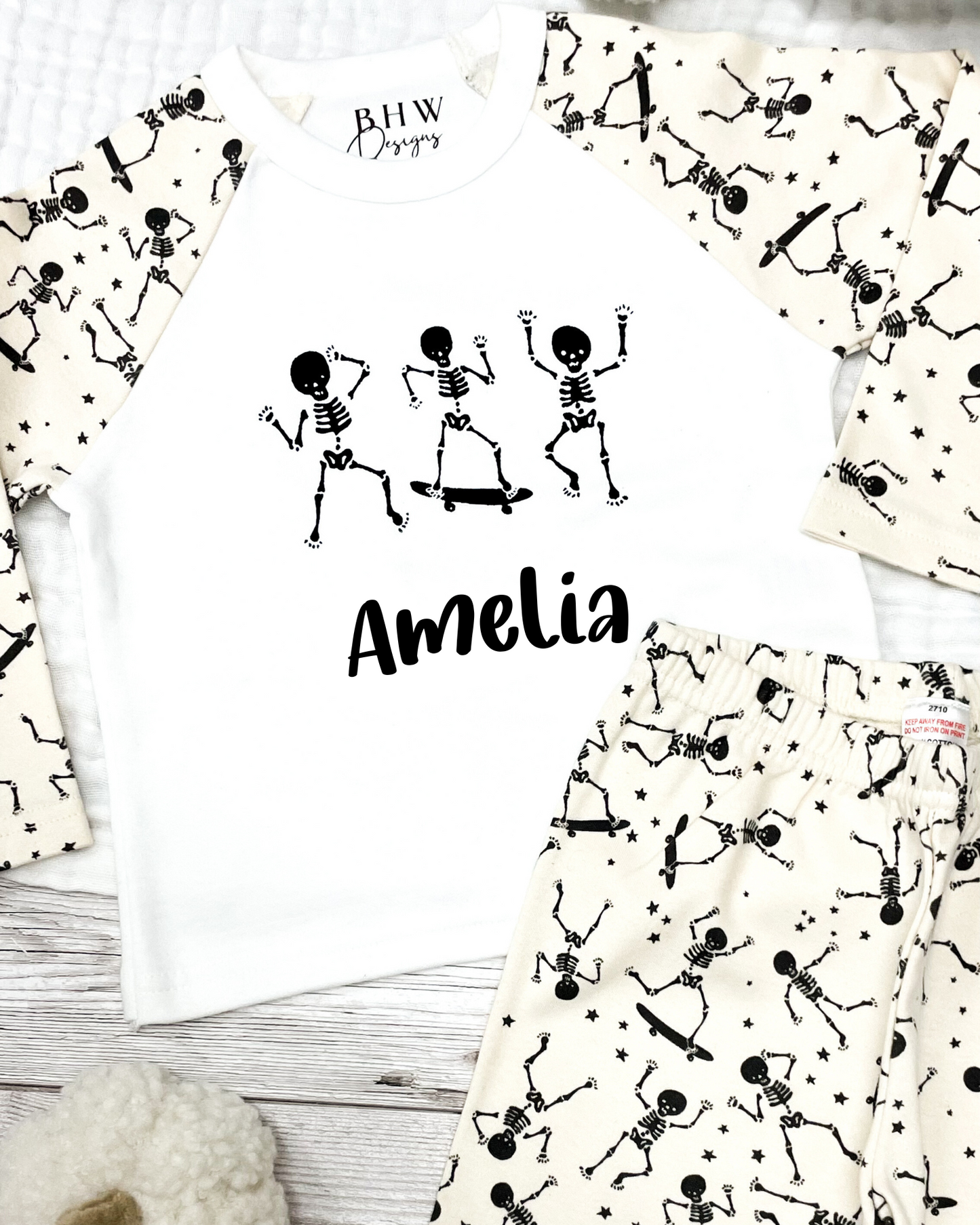 Personalised Glow in the Dark Skeleton Halloween Pyjamas