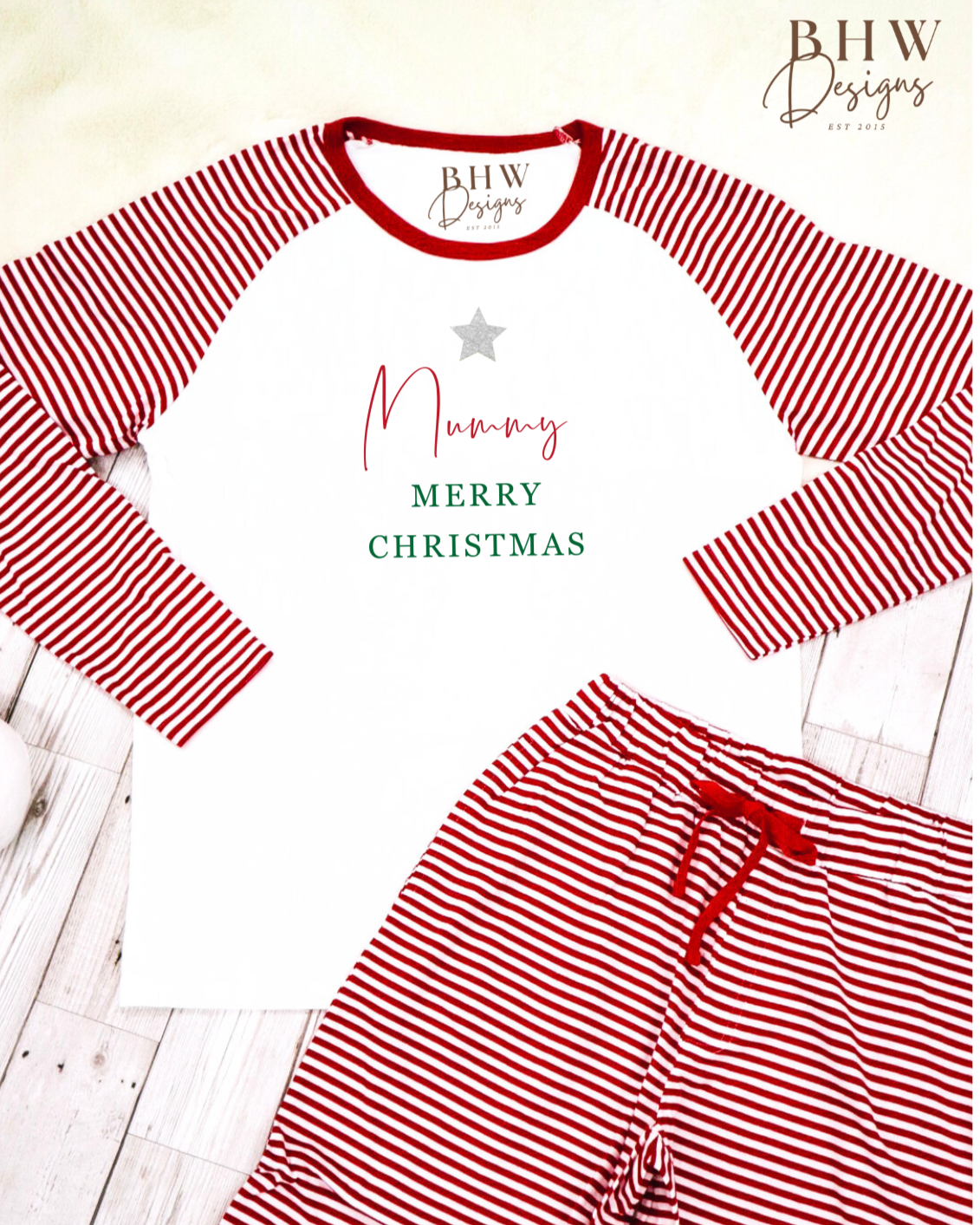 Women's Personalised Red and White Stripe Pyjamas