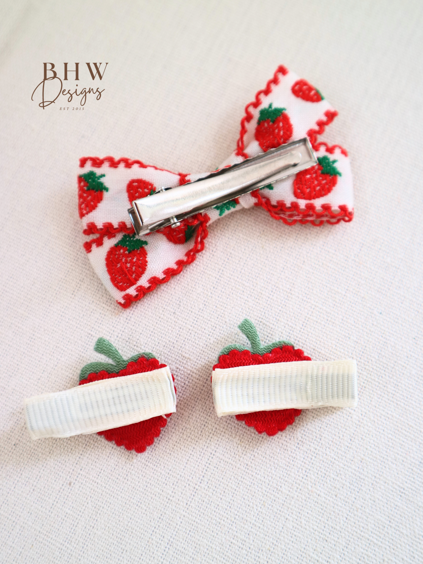Girl's Strawberry embroidery Hair bow Set