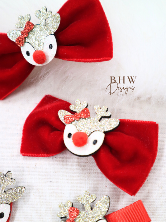 Reindeer Red Bow & Clip Set