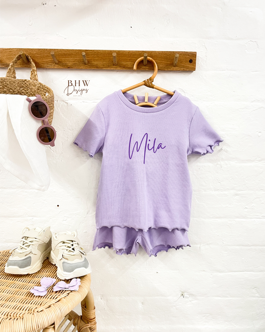 Girl's Ribbed T-shirt and Short Set - Lilac