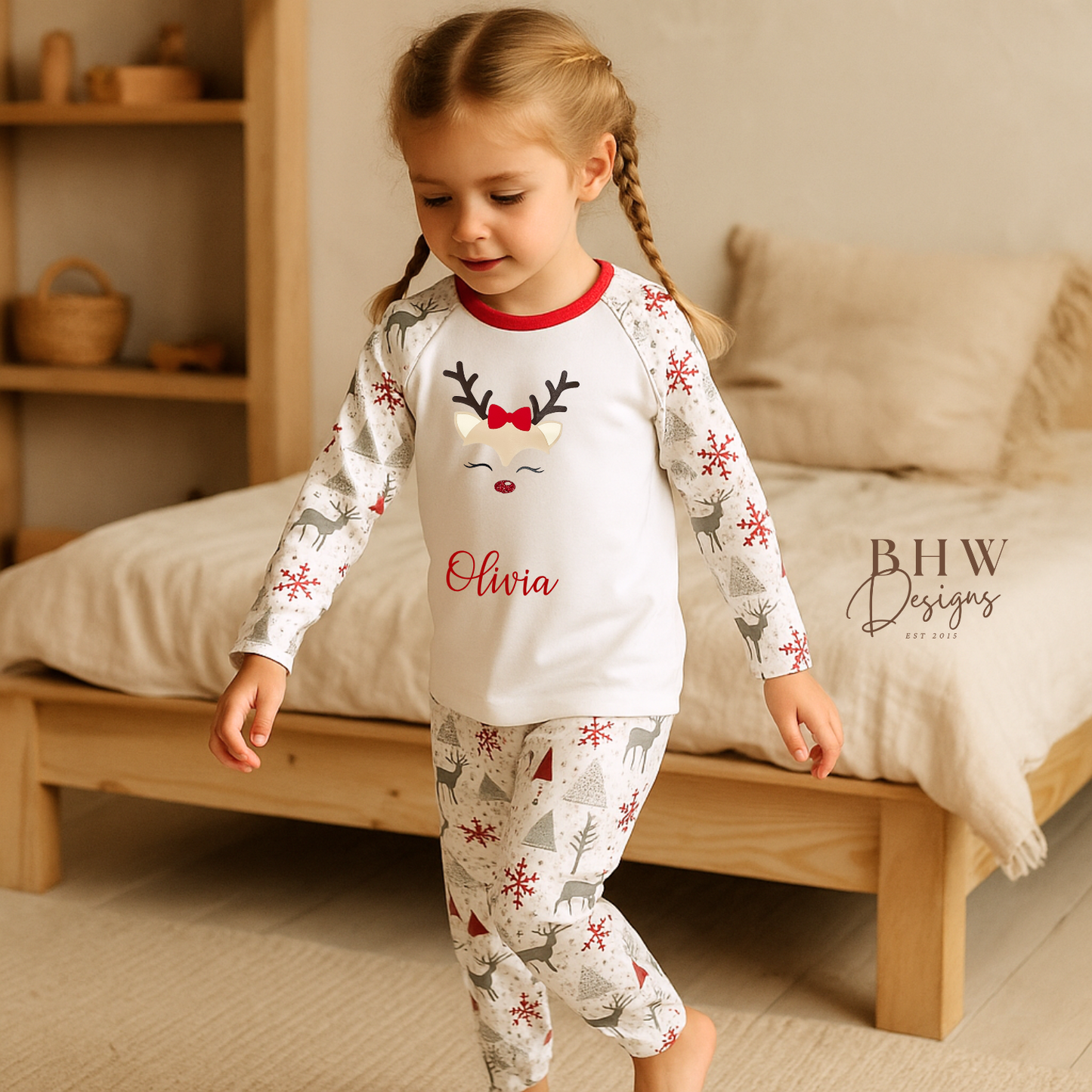 Personalised Girl Reindeer Pyjamas