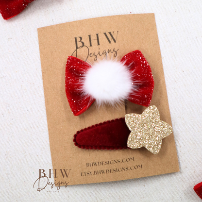 Red Bow and Star hair Clip set