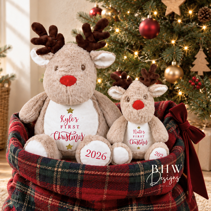 Personalised First Christmas Mini Reindeer Soft Toy