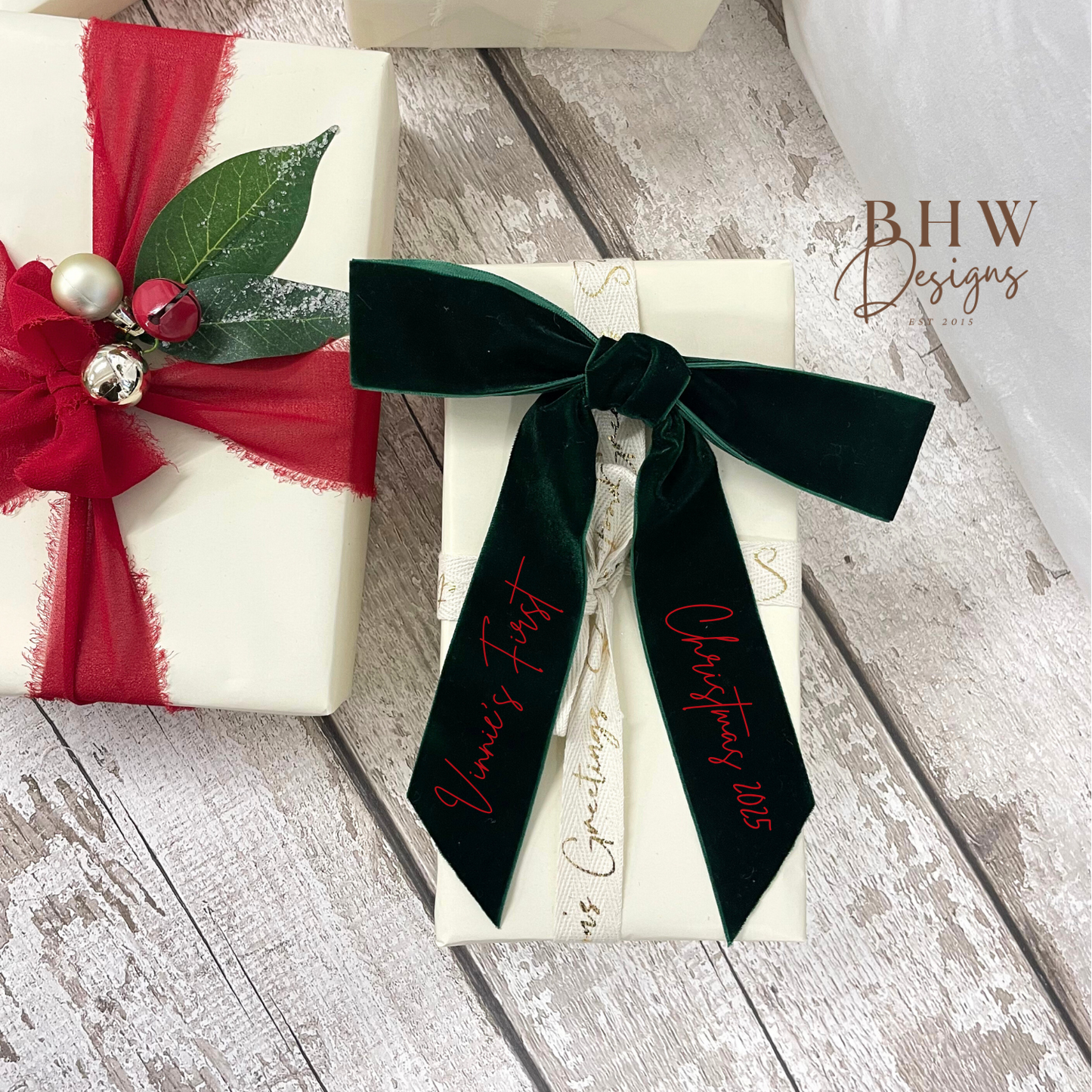 Velvet First Christmas Bow - Green