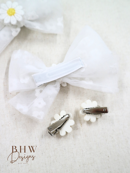 Daisy Hair Bow & Clip Set