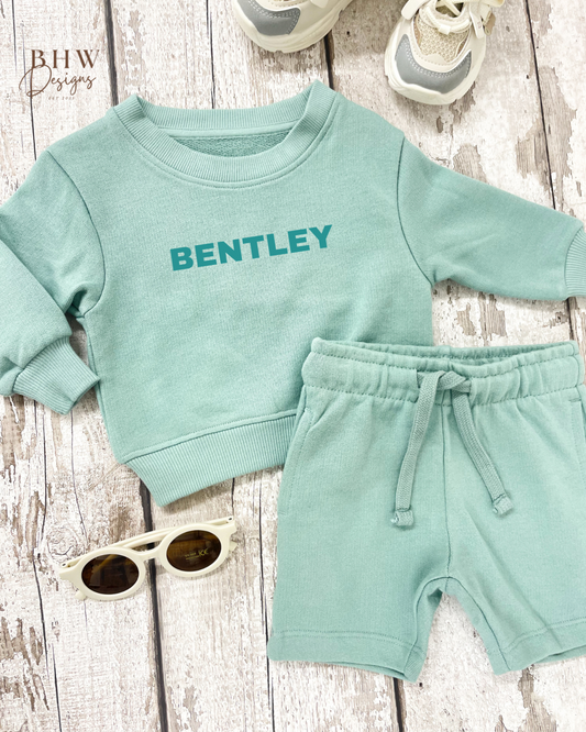 Personalised Sweater and Short Jersey Set - Sage Green