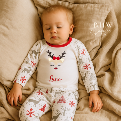 Personalised Girl Reindeer Pyjamas