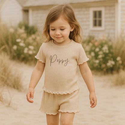 Girl's Ribbed T-shirt and Short Set - Nude
