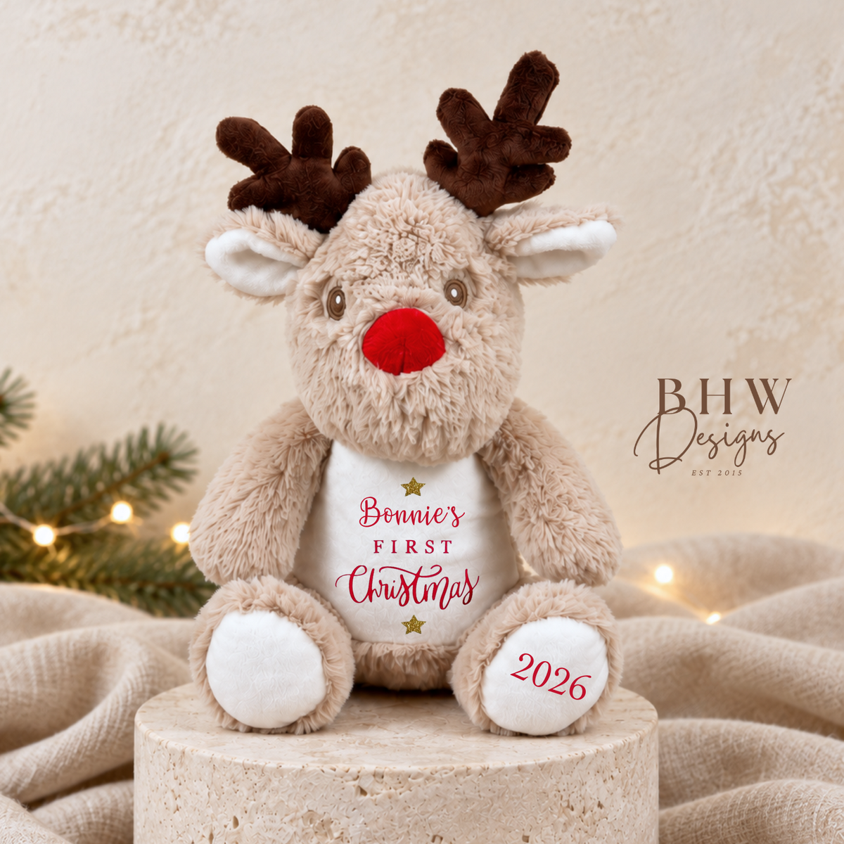 Personalised First Christmas Mini Reindeer Soft Toy