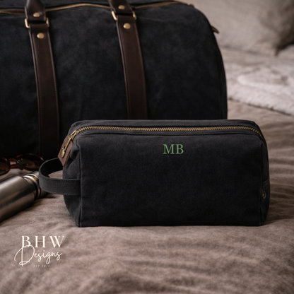 Personalised Waxed Canvas Wash Bag - Black