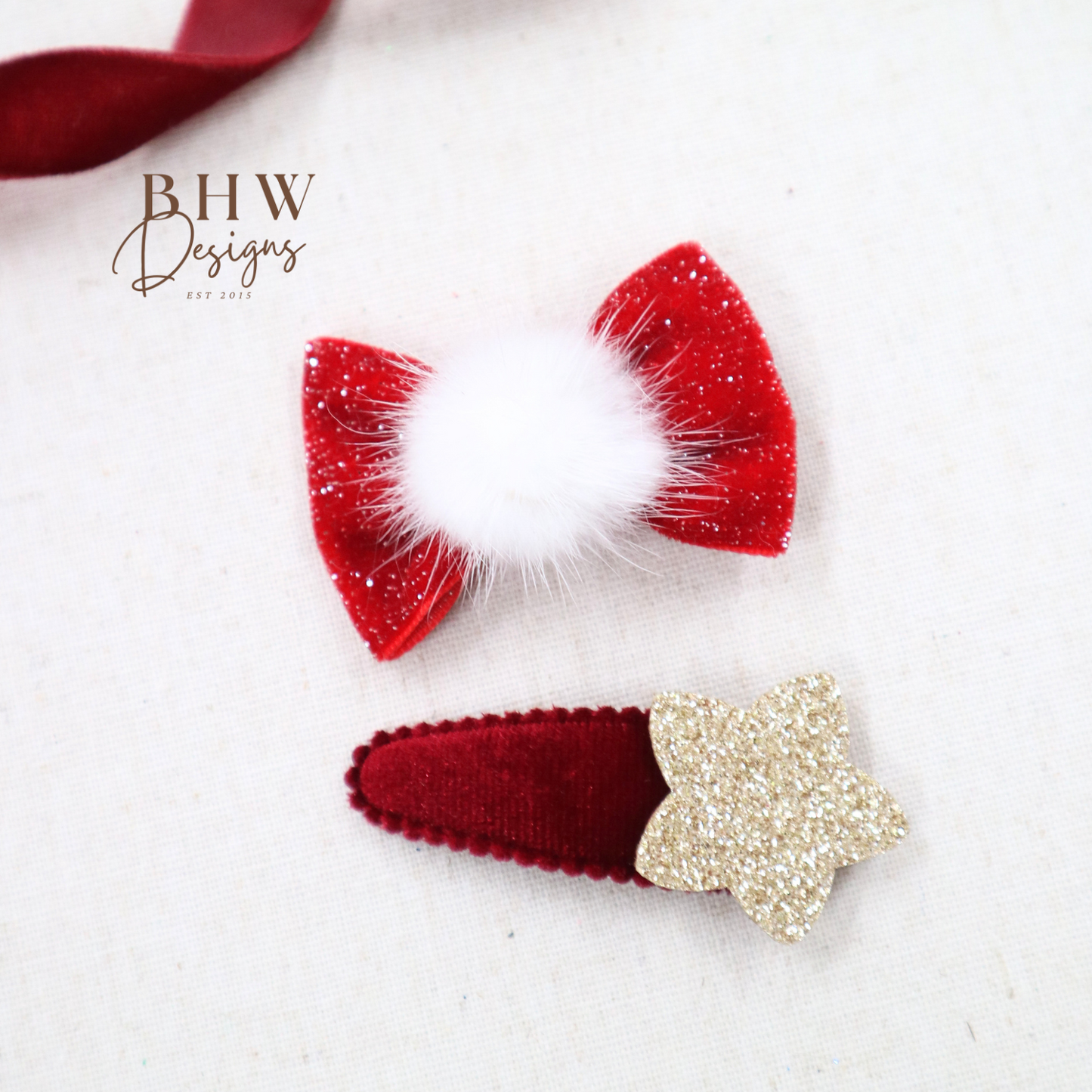Red Bow and Star hair Clip set