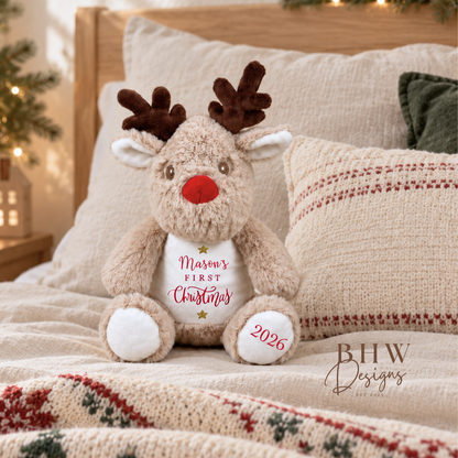 Personalised First Christmas Mini Reindeer Soft Toy