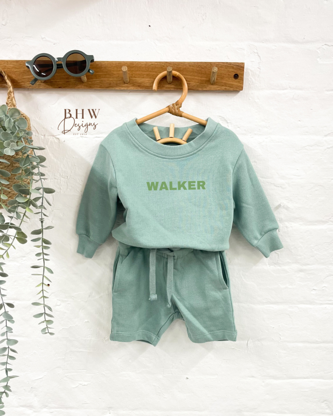 Personalised Sweater and Short Jersey Set - Sage Green