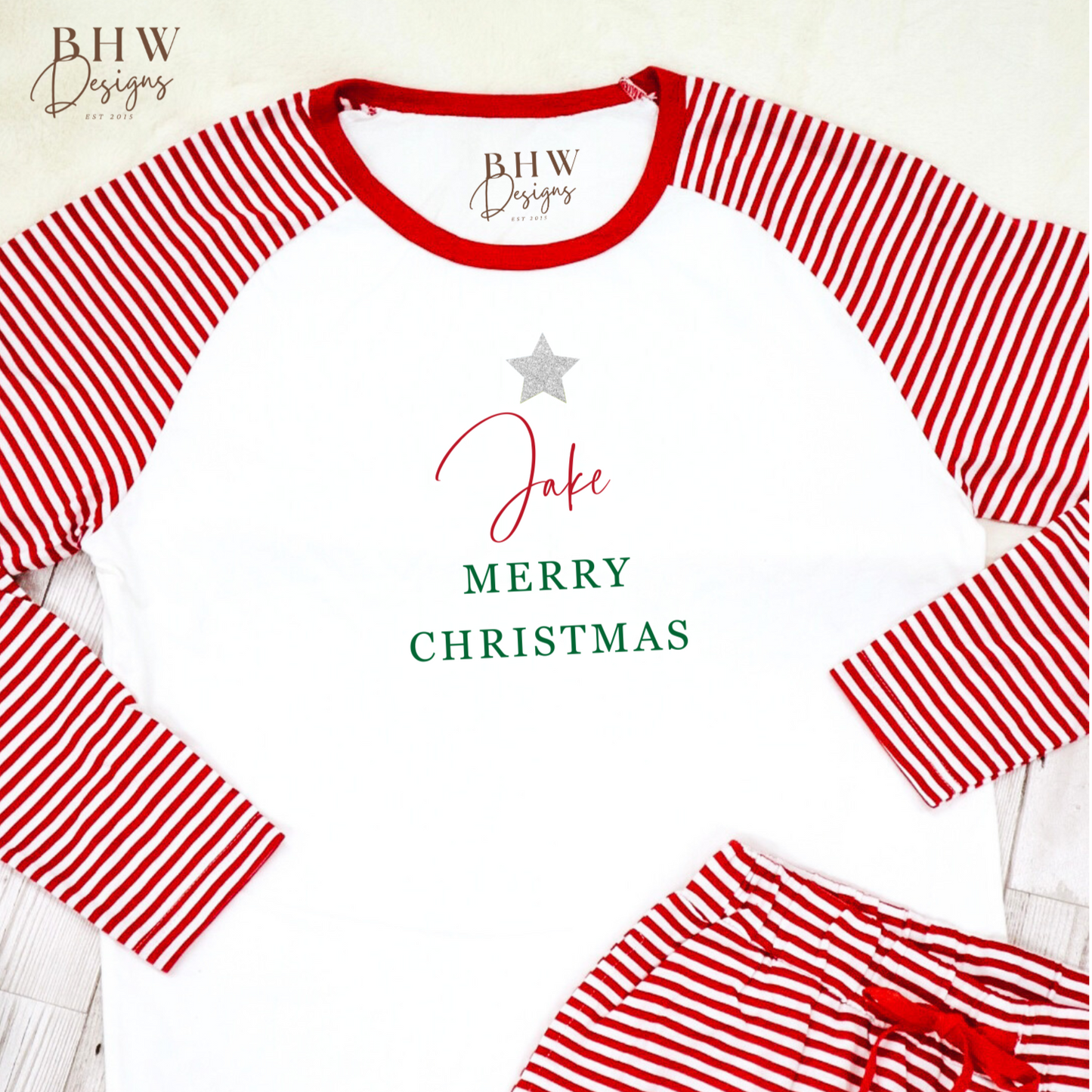 Men's Personalised Red and White Stripe Pyjamas