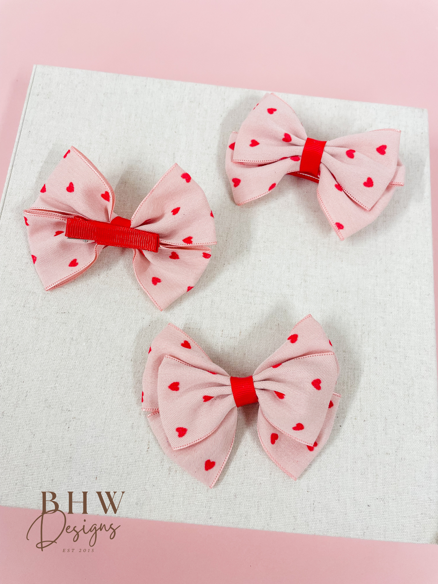Pink Heart Hair Bow