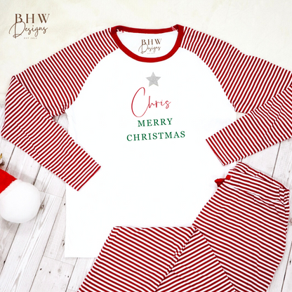 Men's Personalised Red and White Stripe Pyjamas