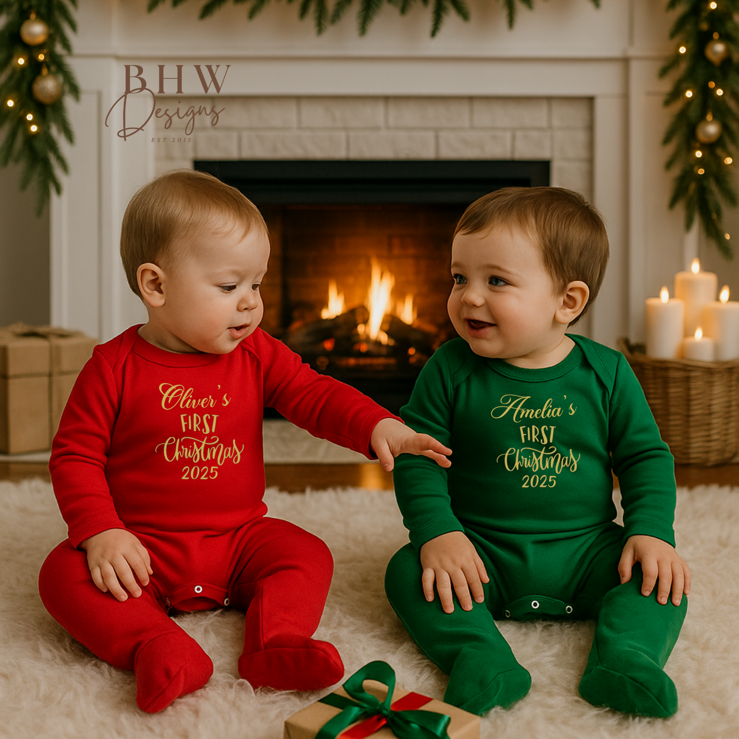 Personalised First Christmas Bodysuit - Green