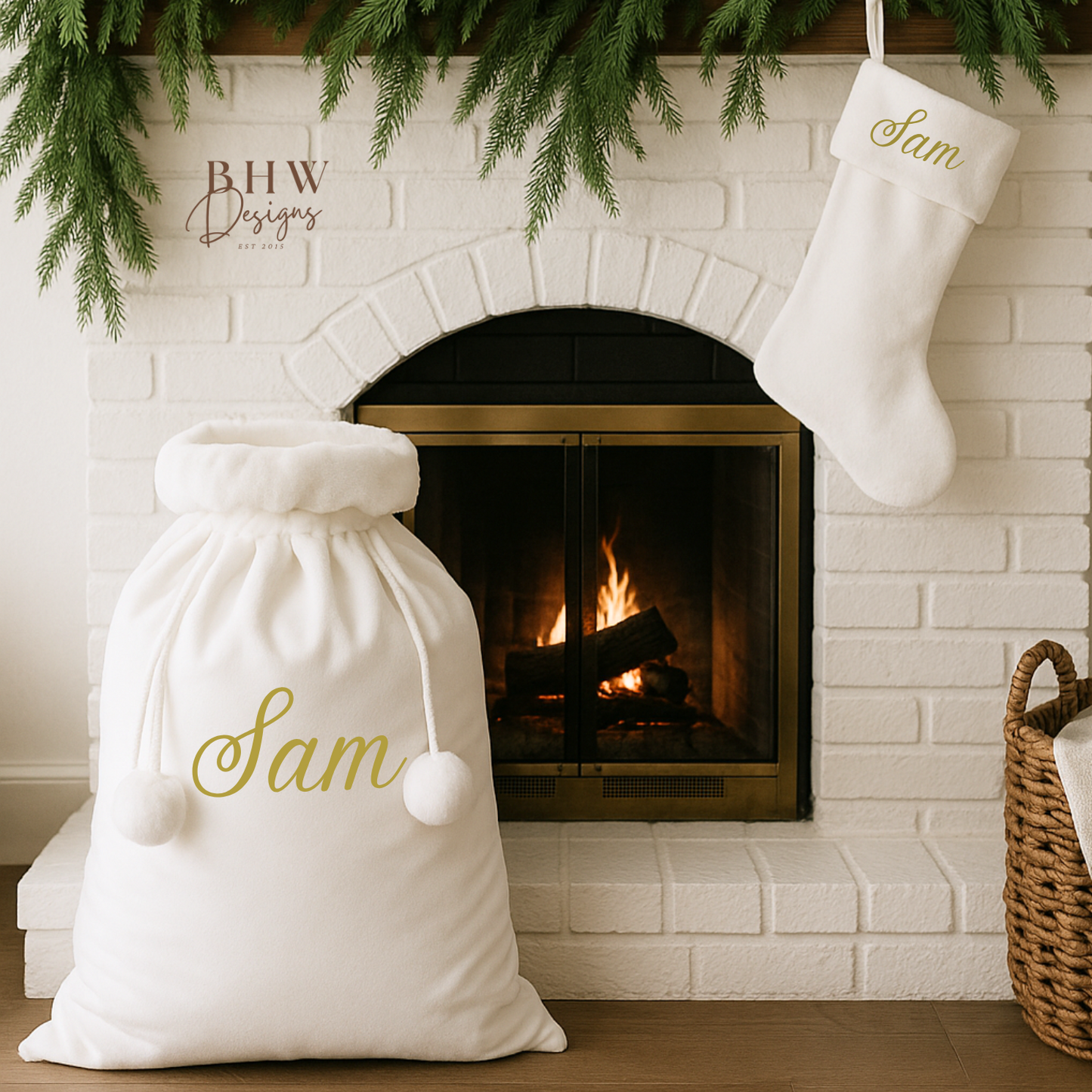 Personalised White Velvet Christmas Santa Sack and stocking set