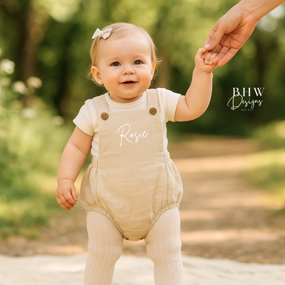 Personalised Dungaree Romper - Oat