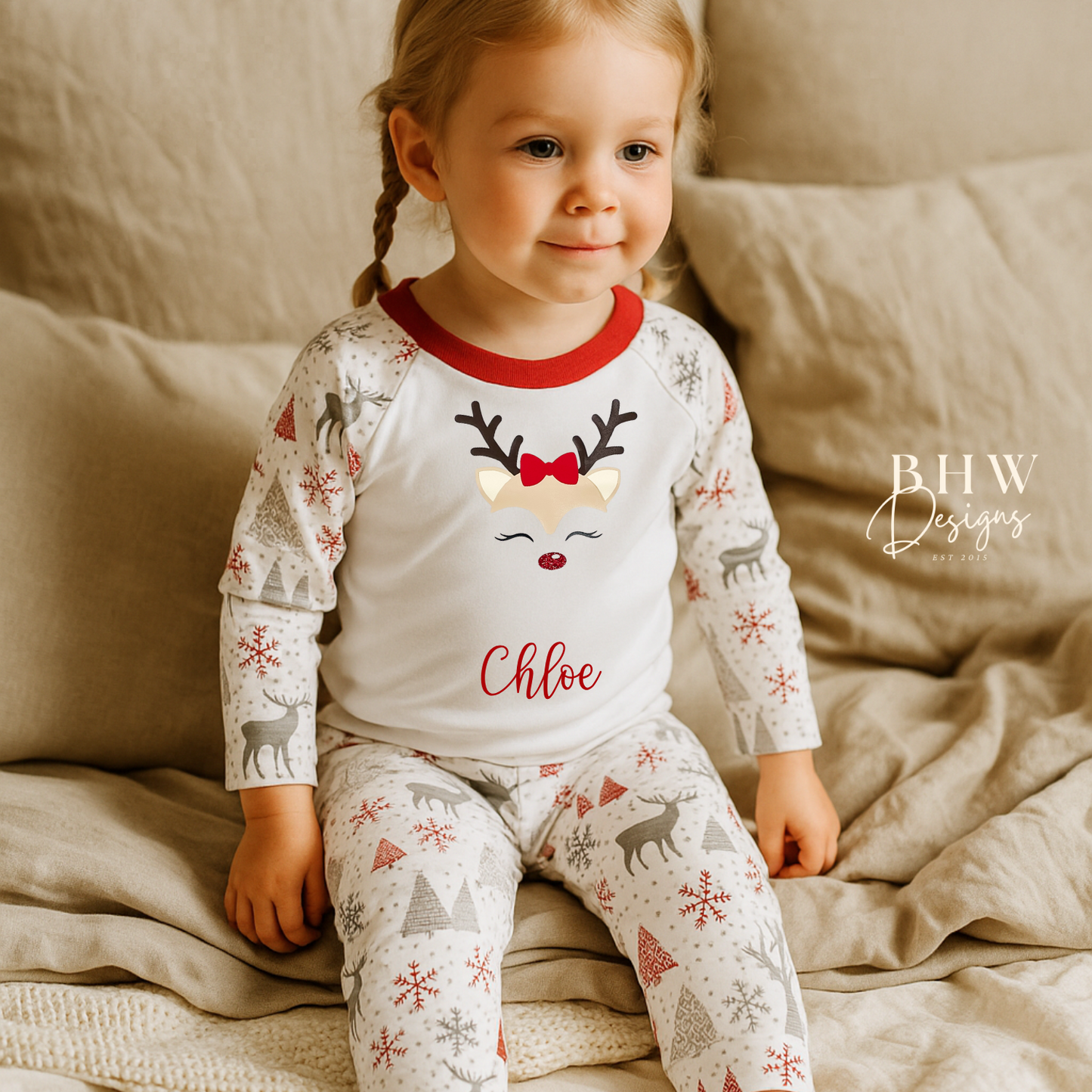 Personalised Girl Reindeer Pyjamas