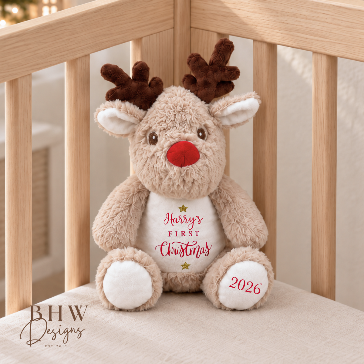 Personalised First Christmas Mini Reindeer Soft Toy