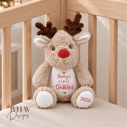 Personalised First Christmas Mini Reindeer Soft Toy
