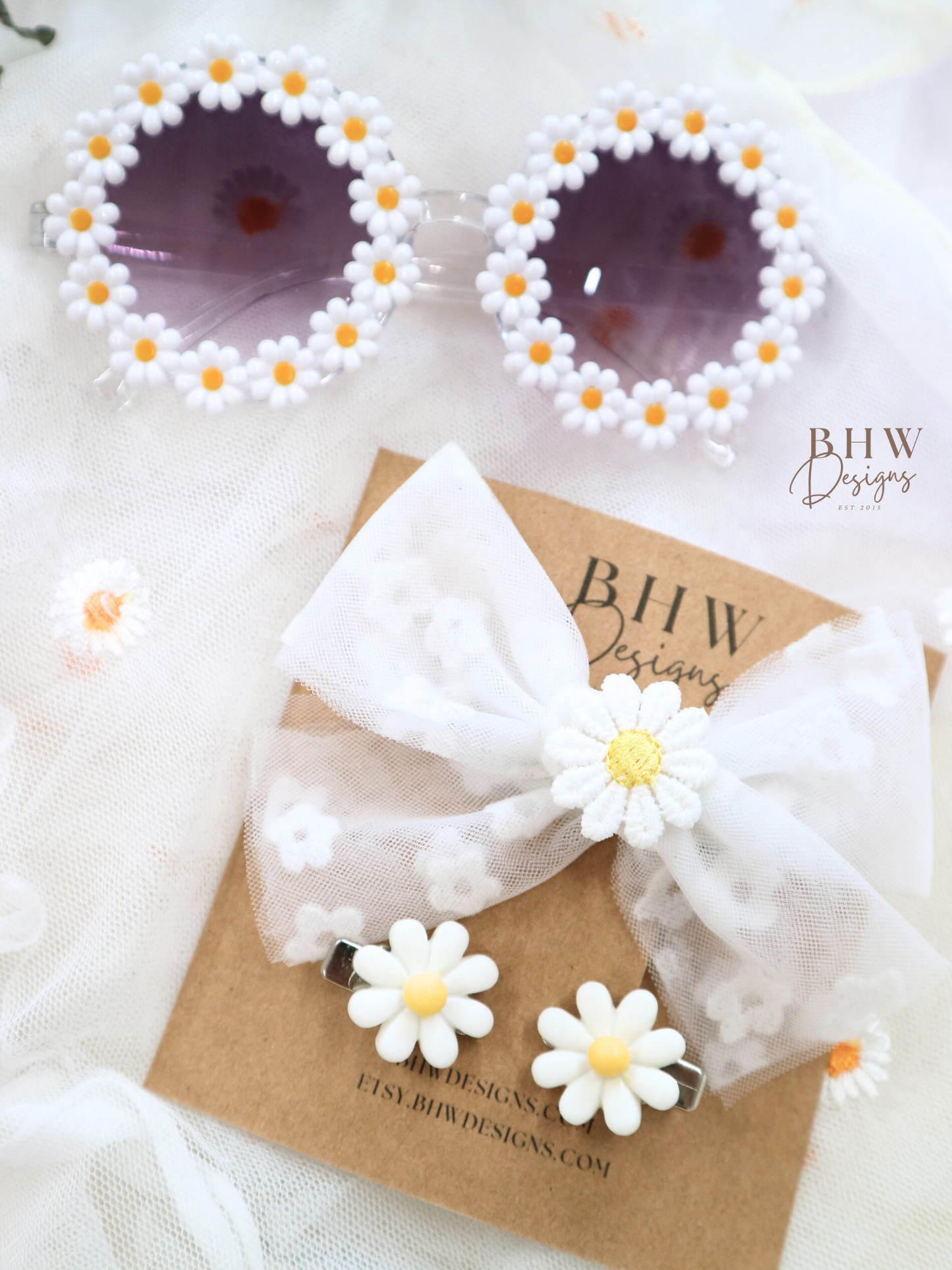 Daisy Hair Bow & Clip Set