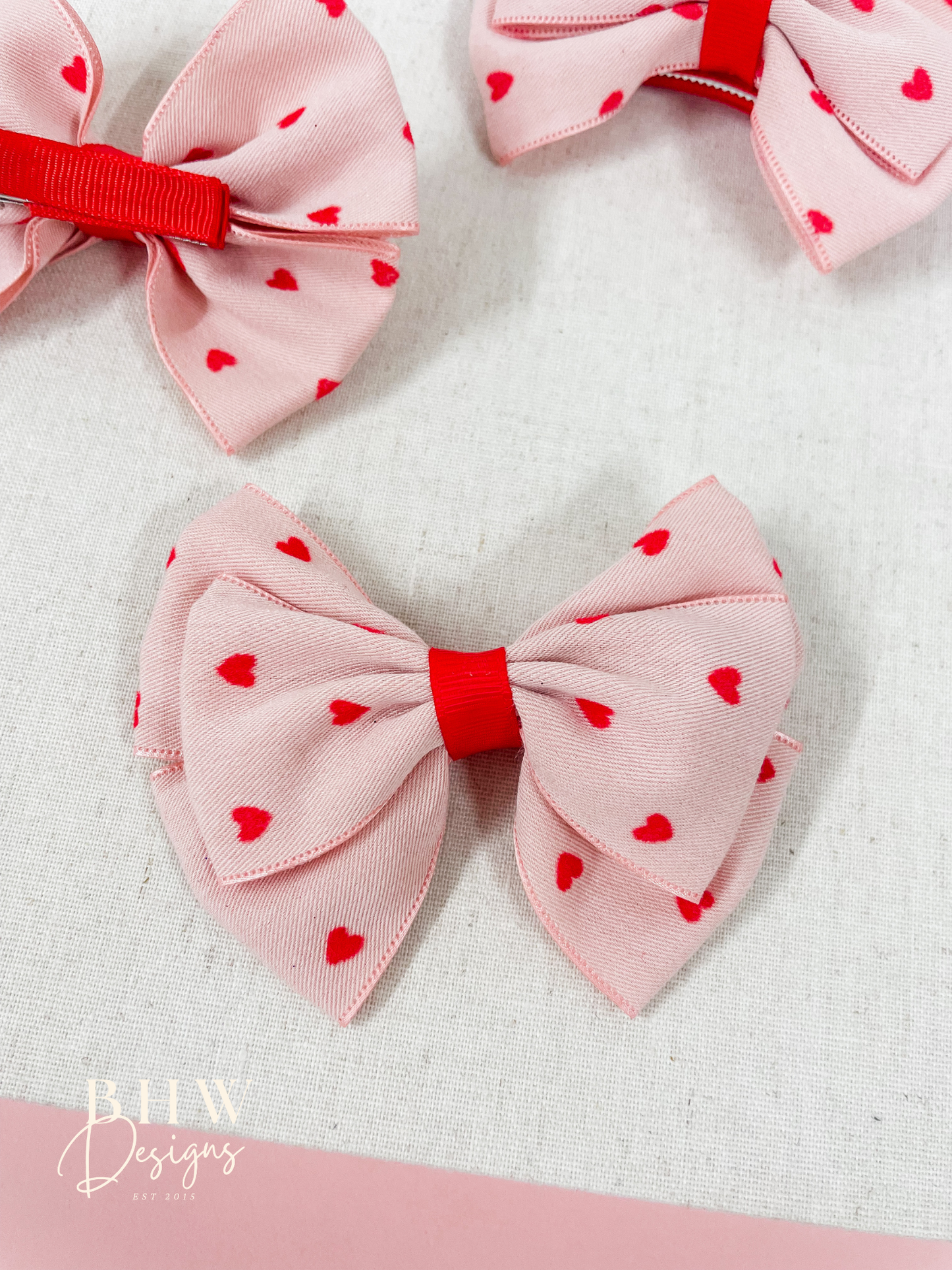 Pink Heart Hair Bow