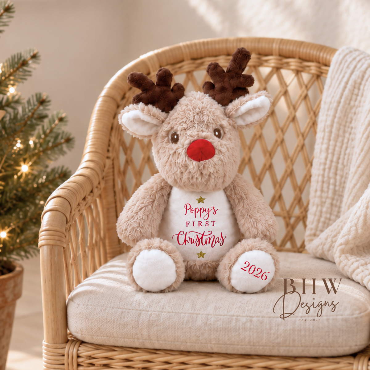 Personalised First Christmas Mini Reindeer Soft Toy