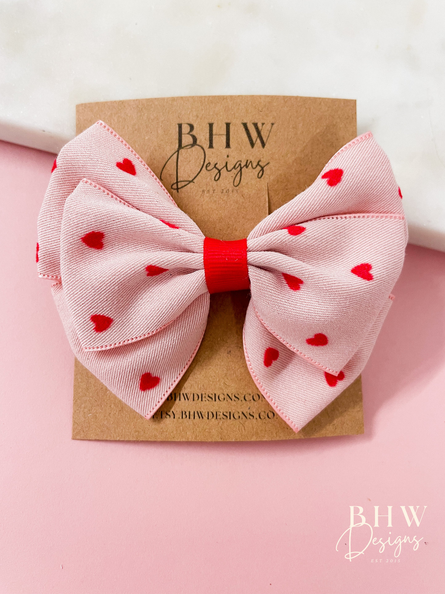 Pink Heart Hair Bow