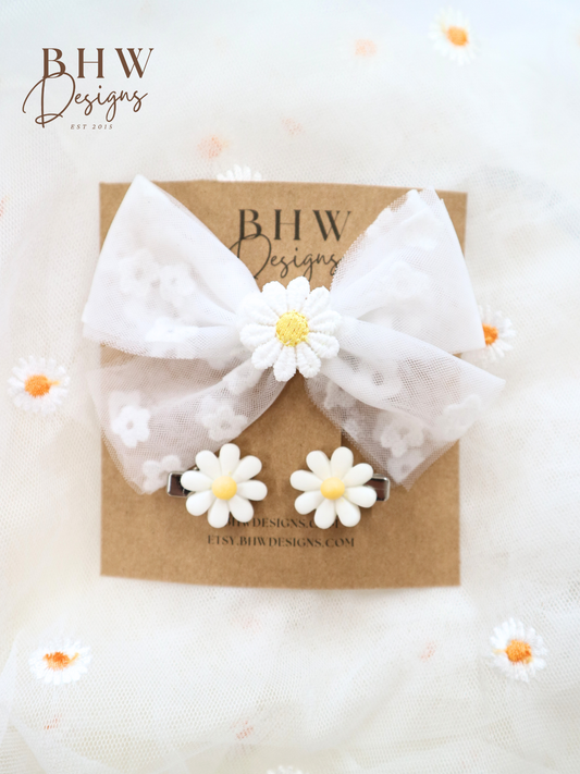 Daisy Hair Bow & Clip Set