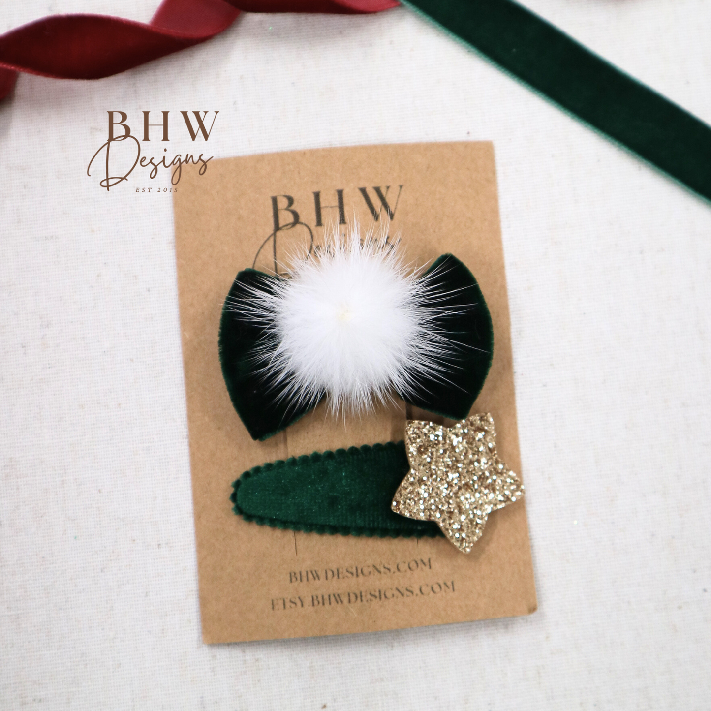 Green Bow and Star hair Clip set