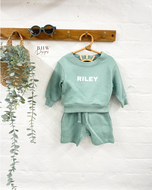 Personalised Sweater and Short Jersey Set - Sage Green