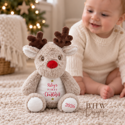 Personalised First Christmas Mini Reindeer Soft Toy